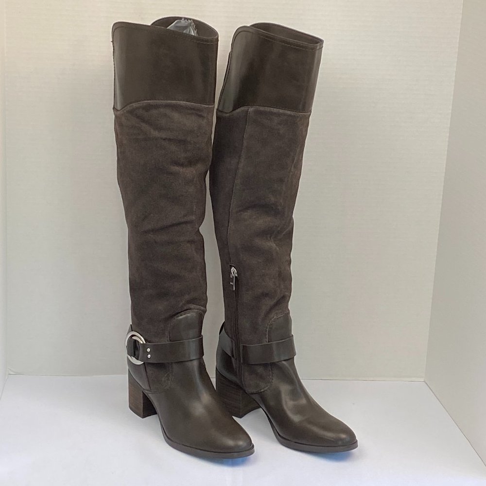 Marc Fisher Editor 7M Brown Suede & Leather Over the Knee Boots NWOB